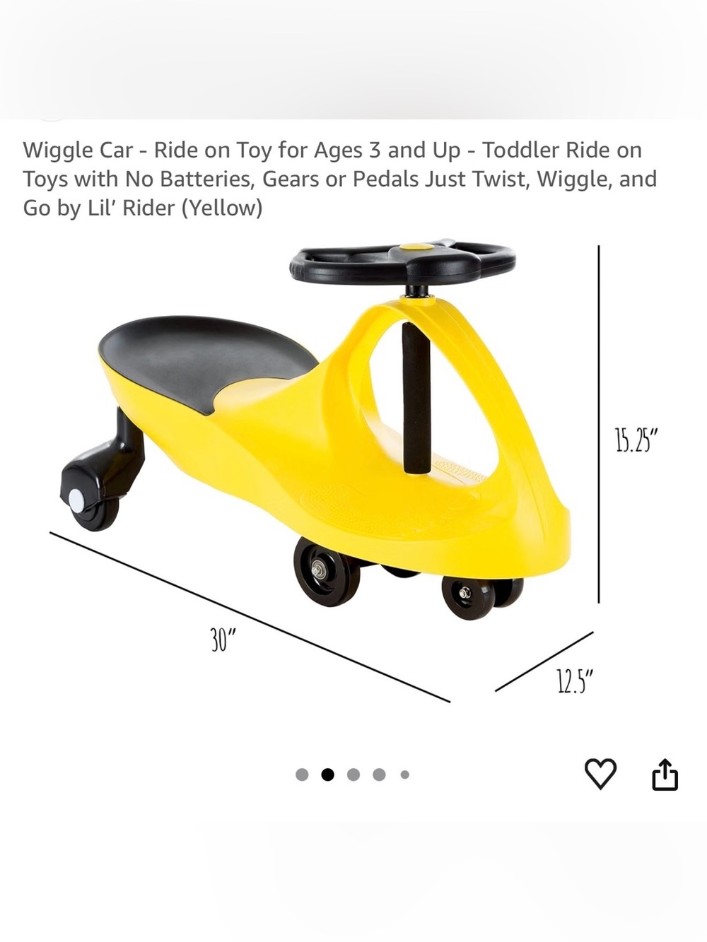 Lil’ Rider Wiggle Car for Ages 3 and Up - Twist, Wiggle, and Go (Yellow)